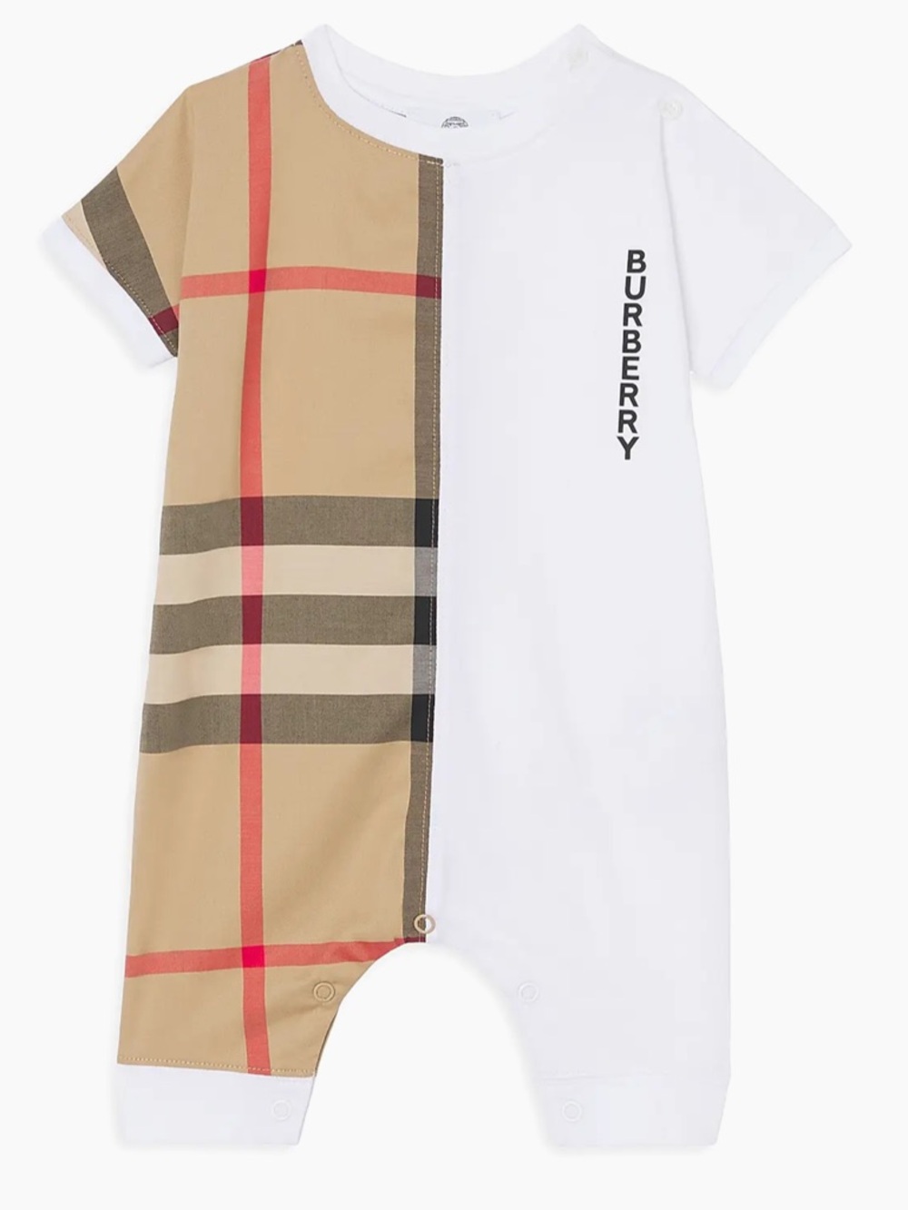 Burberry Beige Check and White Cotton Baby One-Piece Romper